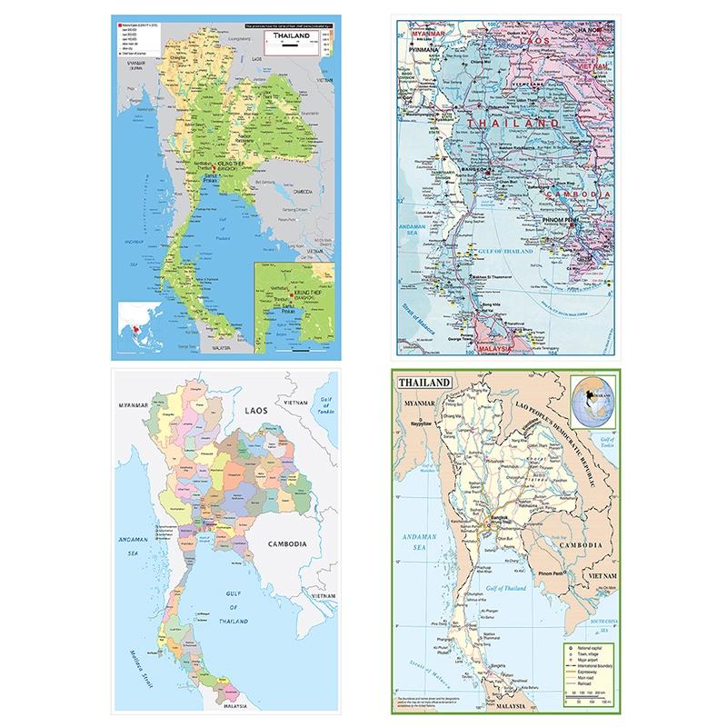 Thailand Map Wall Art Poster Vintage Canvas Print for Classroom Geography Study Tourism Agency Decor Educational Travel Maps Picture Framework