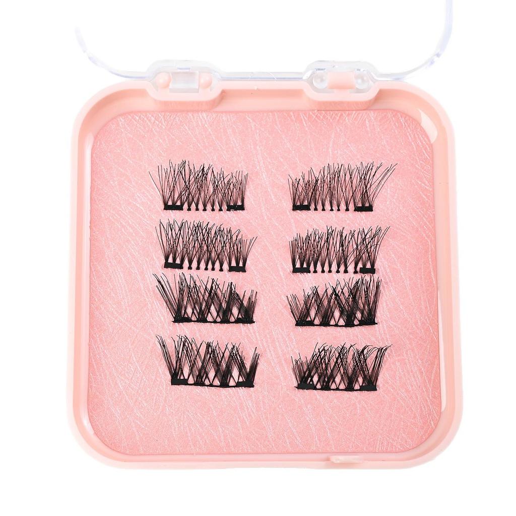 Tragbare magnetische künstliche Wimpern mit Pinzette - Neuer Stil, Rosa quadratisch-runde Box, Lang & Schlank.