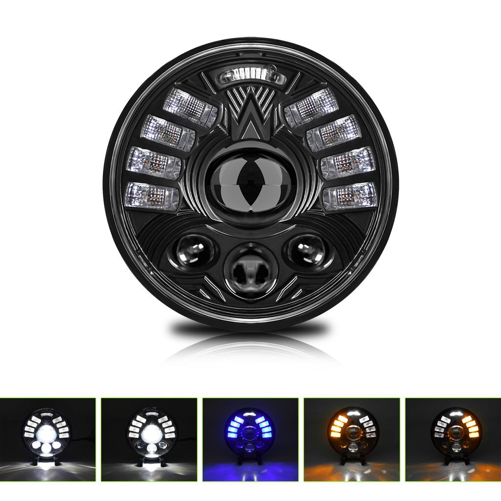 5-3/4 5.75 Inch LED Hdlight, Waterproof Round Motorcycle Hdlamp with DRL Turn Signal High/Low Bm