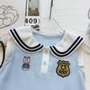 Summer Girls Sleeveless Pleated Dress Cartoon Applique Vest Dress Preppy Little Girl Casual Party Sundress