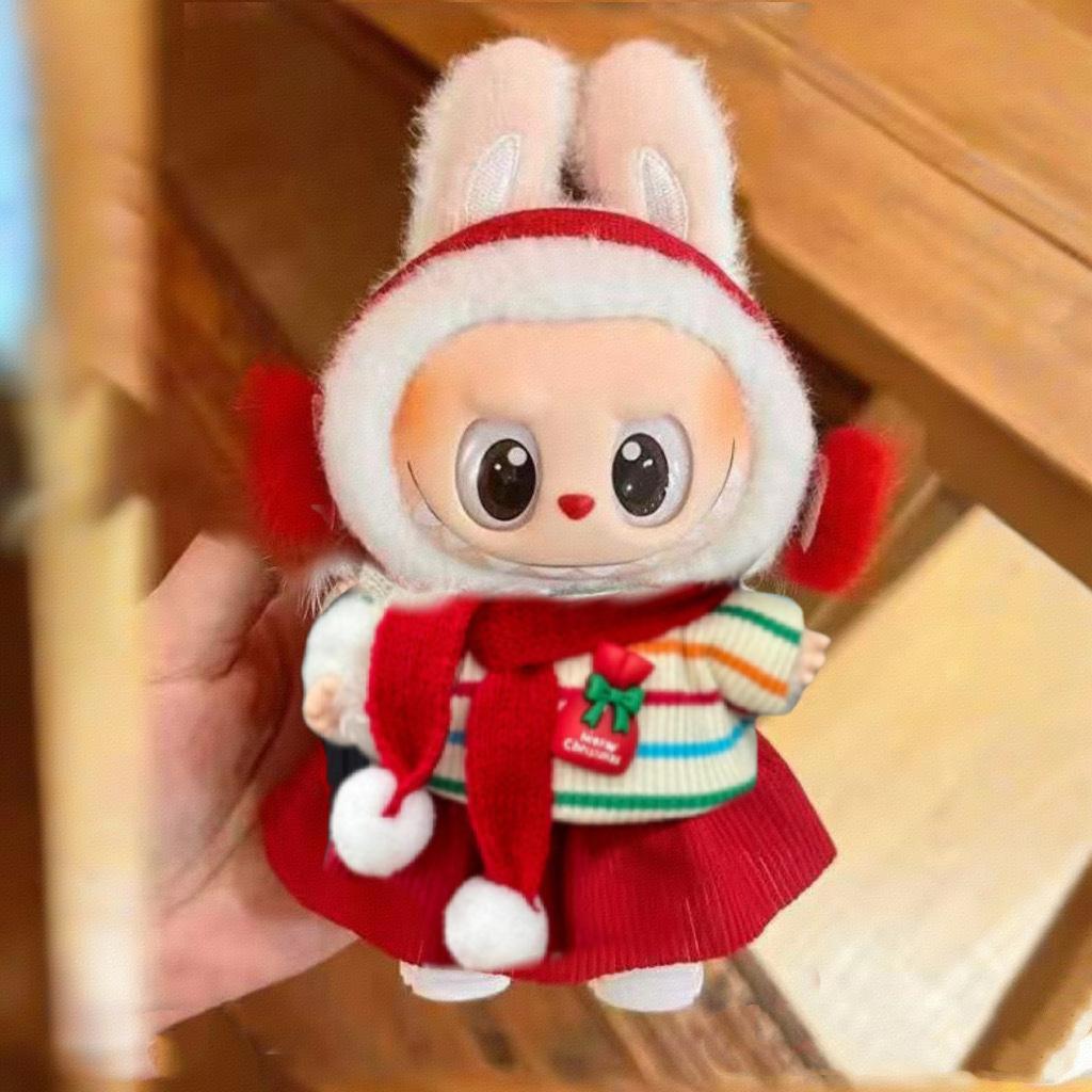 17cm Labubu Baby Doll Clothes Canvas Dress Changing Set Christmas New Year Outfit for 17cm Dolls