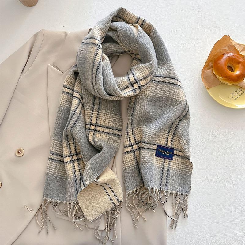 Fashion Men's and Women's Plaid Series Imitation Cashmere Thickened Scarf, Sweet Age-reducing and Warm Scarf In Autumn and Winter