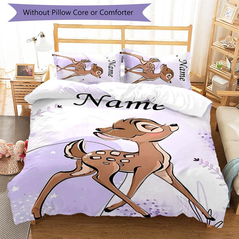 3pcs Bambi3 Cover Set - Personalized Name, HD Printed Bedding with 1 Cover and 2 Pillowcases - Perfect for Home Decor, Easy Care