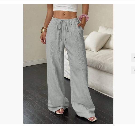 Summer Women's Casual Solid Color Texture Fabric Waist Belted Side Pocket Wide Leg Pants
