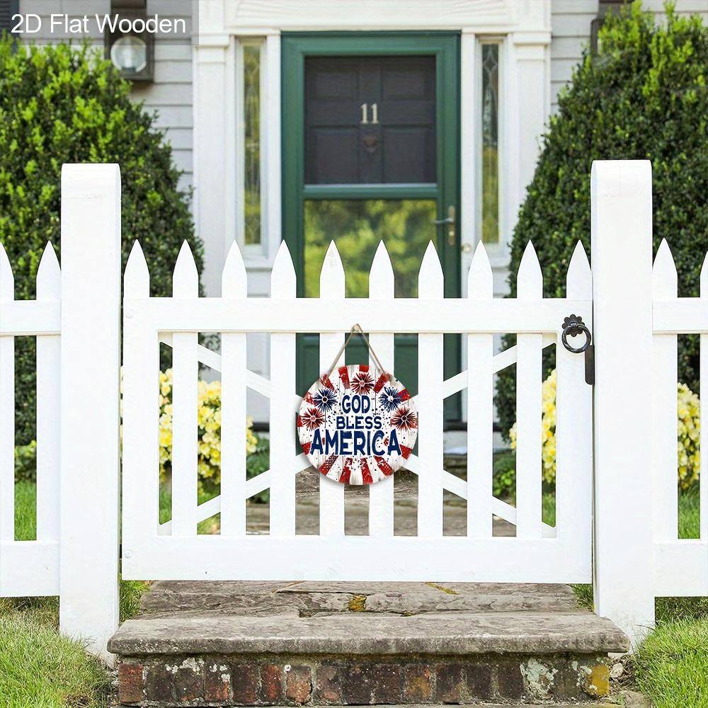 God Bless America Fireworks Wooden Sign, Patriotic 4th of July Front Door Decor, Rustic American Flag Wall Hanging
