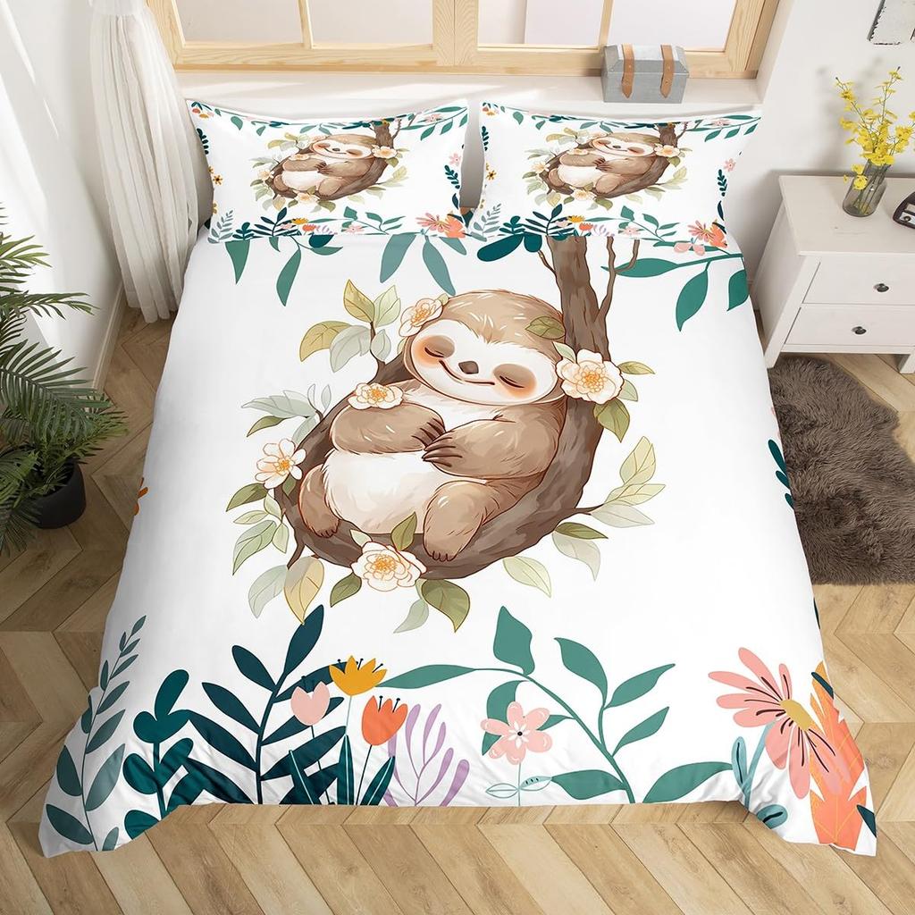 Cute Sloth Duvet Cover Cartoon Sloth Bedding Set Twin Queen For Boys Girls Teens Room Dorm Decor Kawaii Animal Comforter Cover