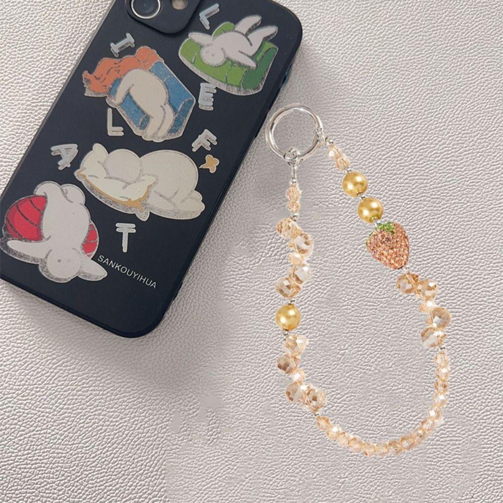 Short Bling Strawberry Phone Chain Anti-lost Pearl Mobile Phone Lanyard  Christmas Gifts