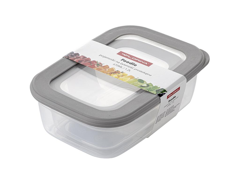 Pojemniki Do Żywności Plastikowe Prostokątne Foodie Kpl. 2Szt. 670Ml 1,2L