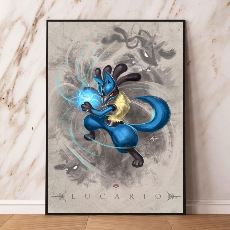 Pokemon Gyarados and Koi Leaping Dragon Gate Decorative Painting Traditional Art - Style Mural Unique Gift for Anime Lovers