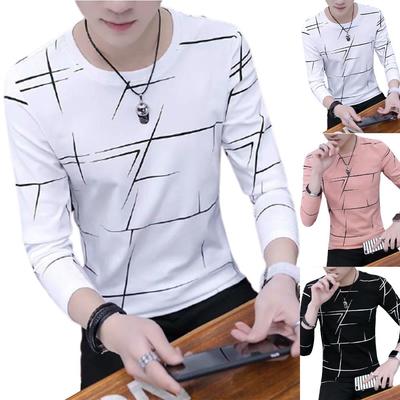 Meeste pikkade varrukatega sügistopsid, trükiga Slim Fit, kitsa kaelusega pullover T-särk