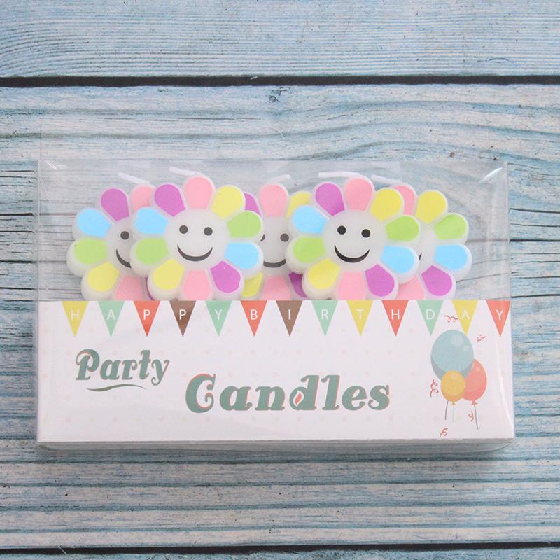 

New Ins Colorful Sunflower Smiley Birthday Candle Creative Children s Party Decoration DIY Cartoon Candle 5 colorful sunflower candles