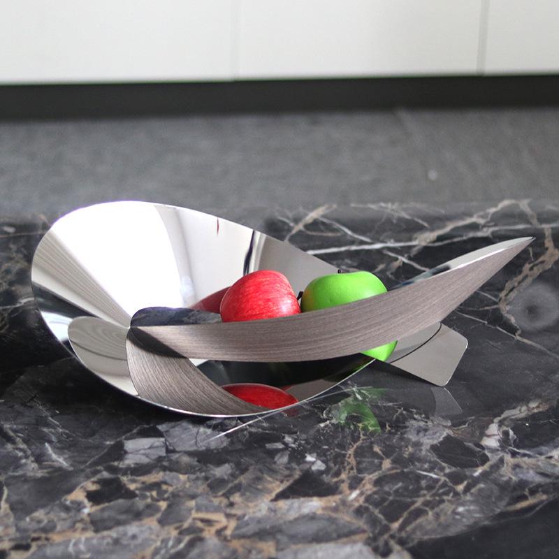 Elegant Irregular Metal & Wood Grain Fruit Bowl Ornament for Home Decor