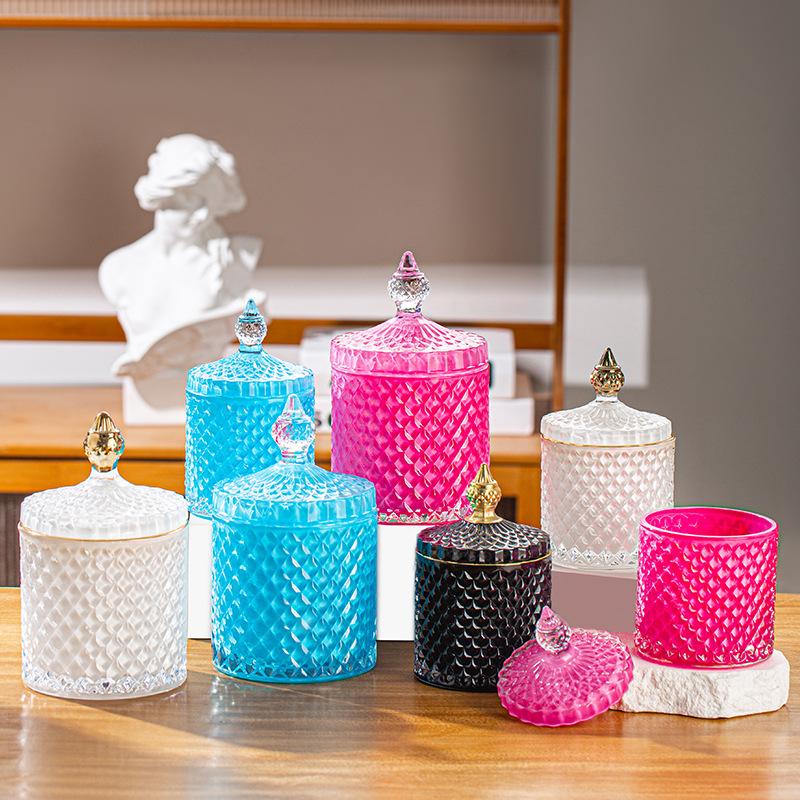 Light Luxury Glass Candy Jar with Lid Colorful Candy Storage Bottle Retro Candy Nut Storage Container Tabletop Craft Decoration