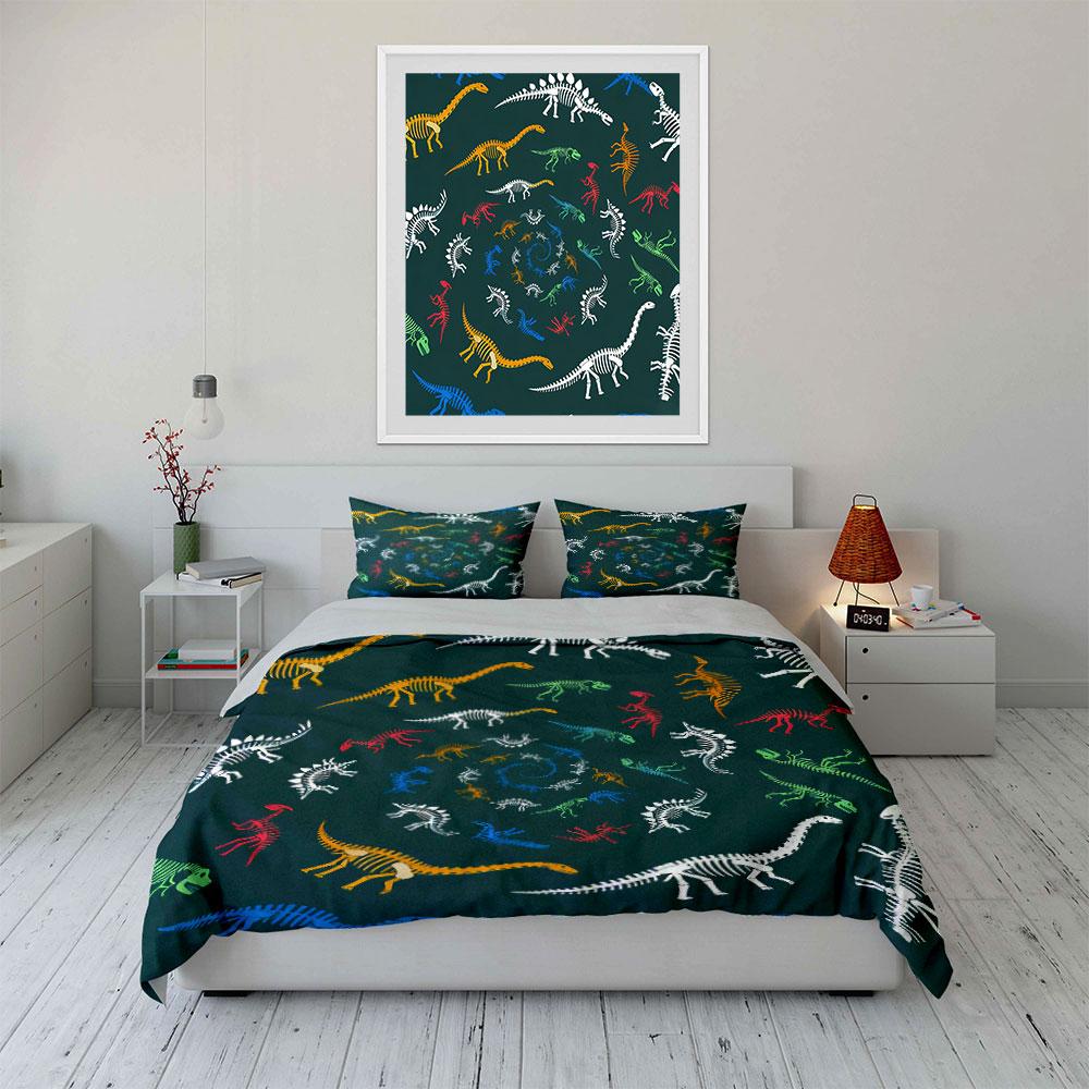 Colorful Dinosaur Skeleton Design Set Soft Comfortable Duvet Cover Bedding Set Included 1*Duvet Cover & 2*Pillowcases, Gift