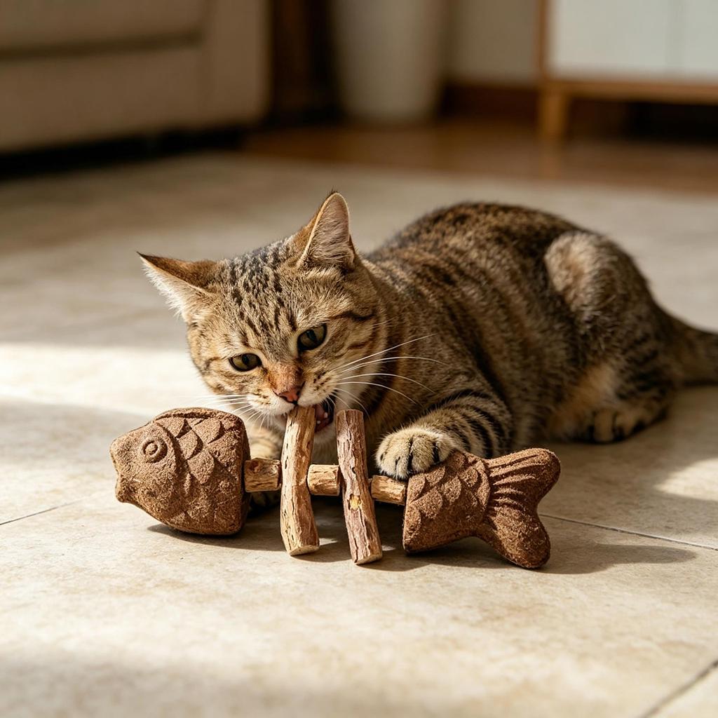 Katzenminze Silvervine Fischgräten-Kauspielzeug für Katzen Natürlicher Matatabi Zahnreinigungsstab Interaktives Spiel Zahndurchbruchhilfe für Wohnungskatzen