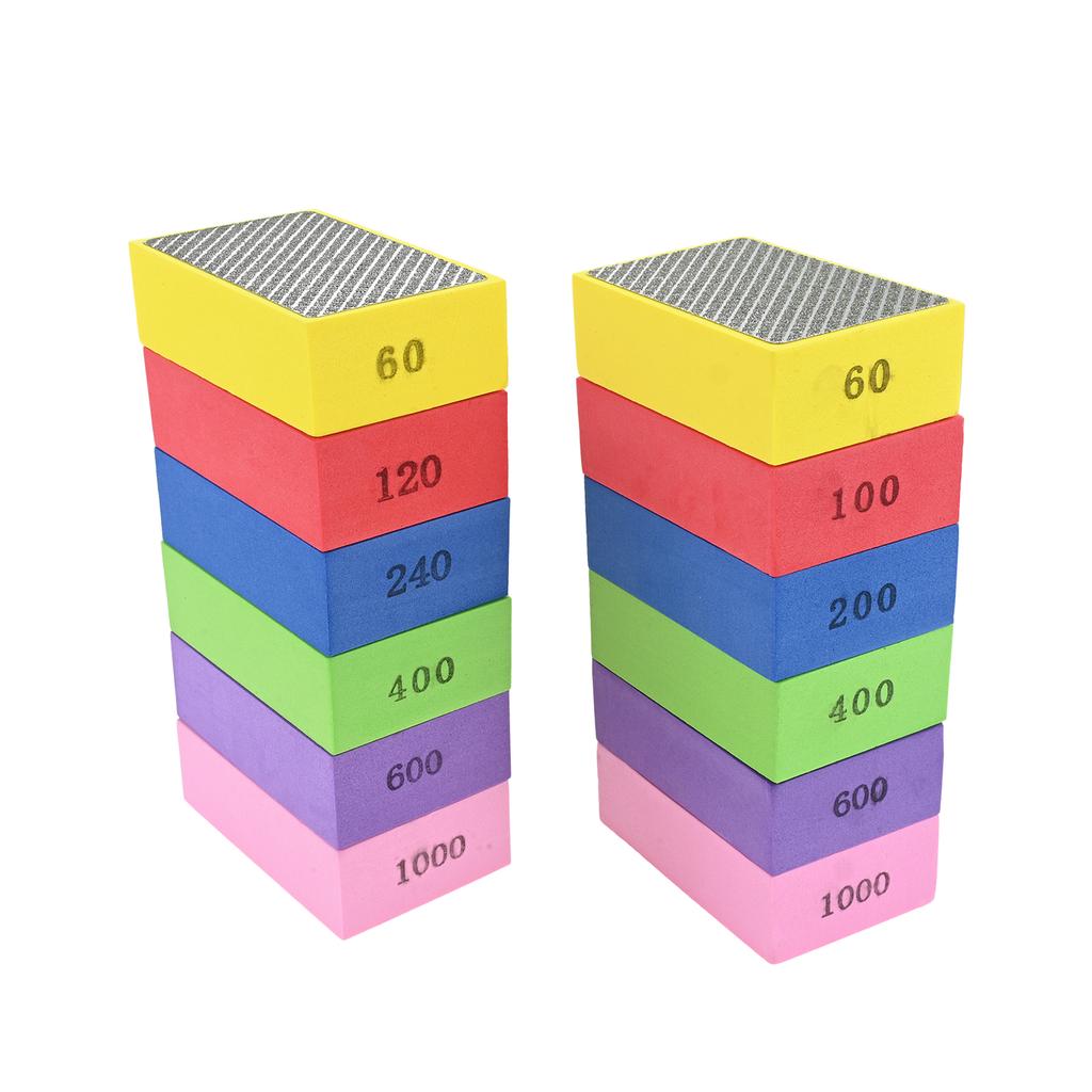 6pcs/set Diamond Sponge Hand Polishing Pads 60-1000 Grit Abrasive Grinding Block Pad Wet Dry Sanding Block for Glass Tile Marble