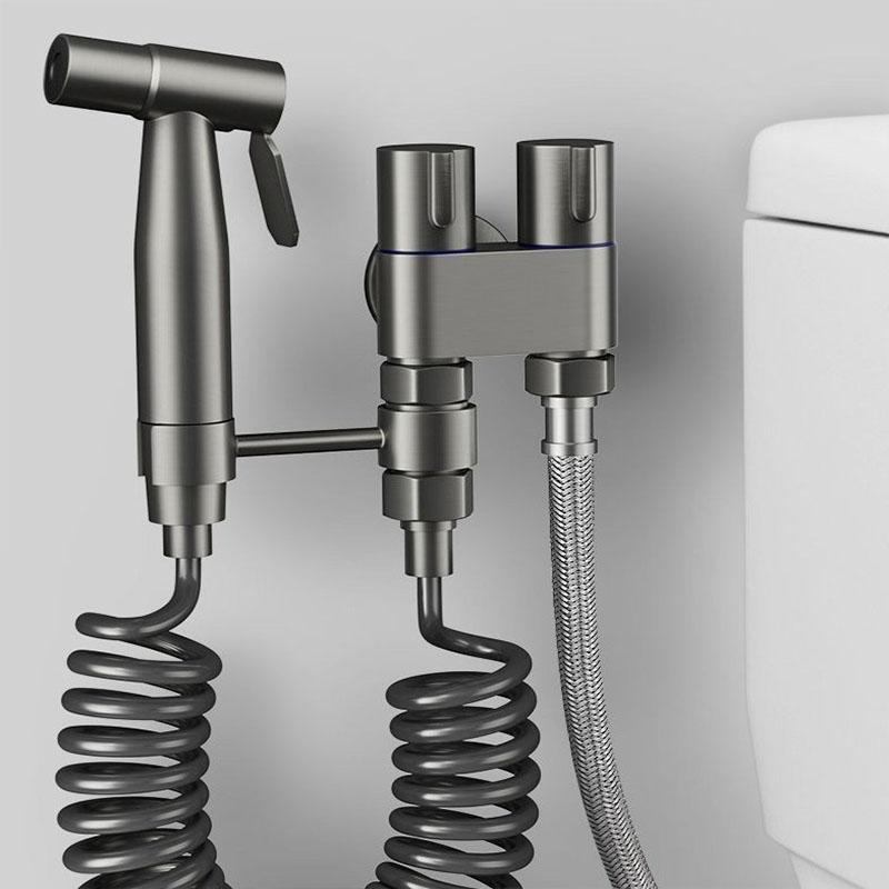 Stainless Steel Bidet Sprayer Set With Dual Control Angle Valve High Pressure Toilet Spray Gun With 2M Spring Hose For Bathroom
