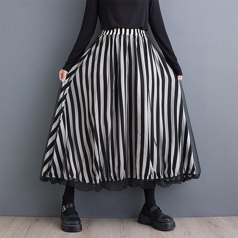 Mesh Plus Size High Waist Vintage Spring Summer Autumn Casual Loose Long for Woman Skirts Womens Skirt