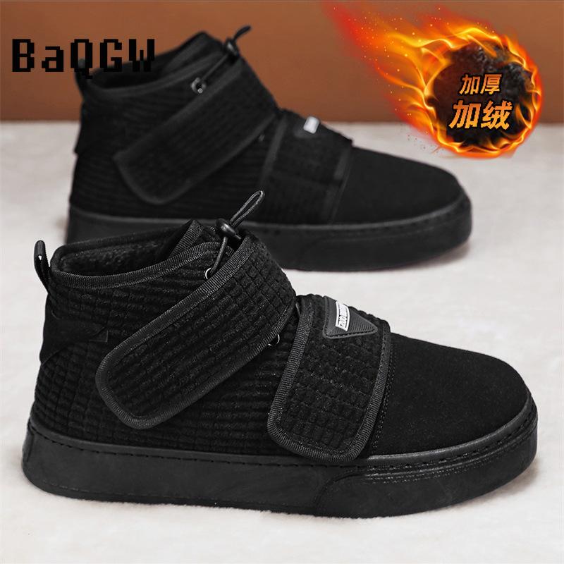 Designer Fashion Men's Corduroy Snow Boots Winter Furry Warm Hook&loop Comfortable Outdoor High-tops Skate Shoes Sneakers