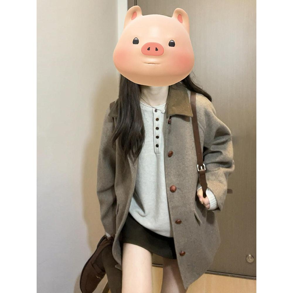 

Small Short Woolen Coat Women s Autumn and Winter Lapel Woolen Coat Retro XS