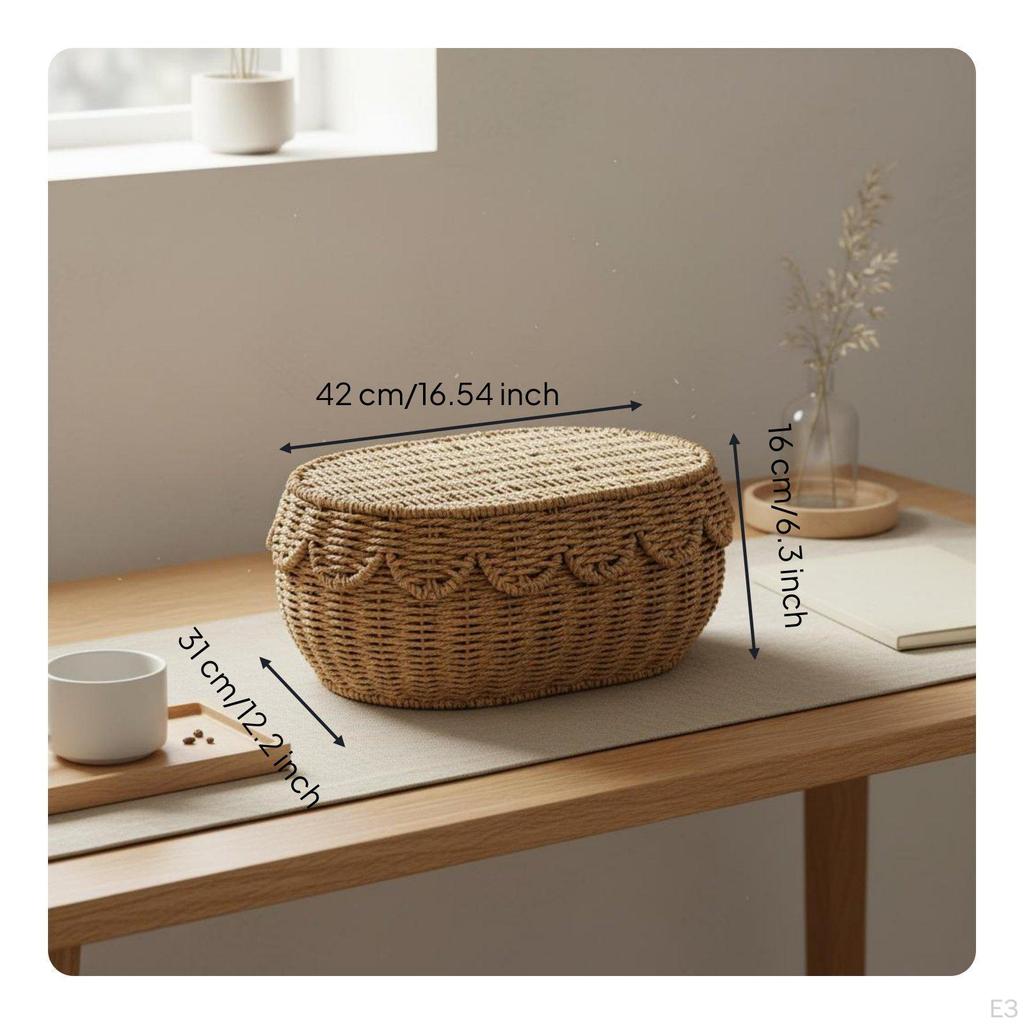 Woven Paper Rope Basket Material Lidded Storage Rustic Desktop Organizer for Crafters,