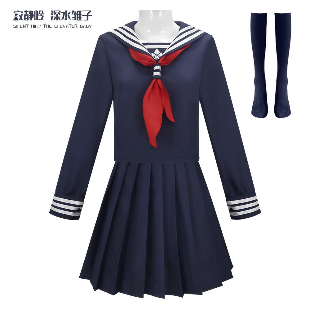 Game Hinako Shimizu Cosplay Costume Silent Women's School Jk Uniform Hill Navy Blue Sailor Suit Hallowen Carnival Party Outfit