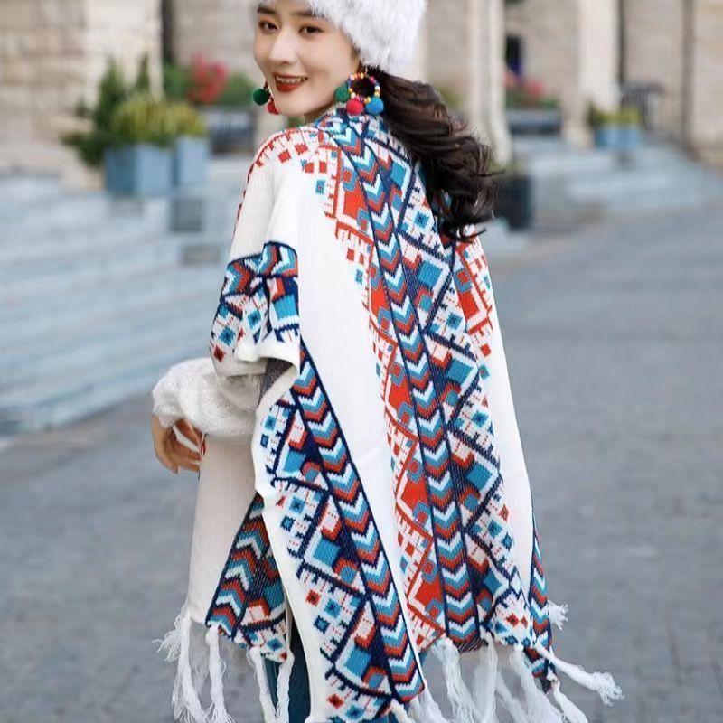 Mantello Maglione mantella autunno/inverno per capispalla da donna maglia a righe