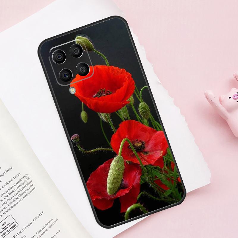 Red Corn Poppy Flower Case For Samsung Galaxy M52 M32 M12 M13 M53 M51 M31 M11 M14 M34 M54 M16 M36 M56 M15 M35 M55