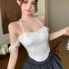 Women's Sweet Lace Off-Shoulder Halter Cami, Bow Detail Slim-Fit Tank with Built-in Bra
