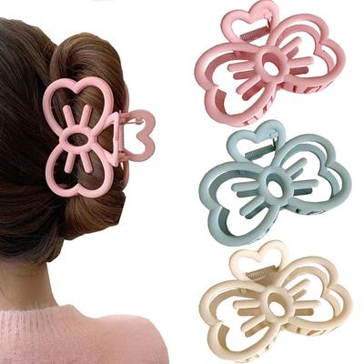 1Pcs Cute Hollow Bow Hair Clip Resin Shark Clip Simple Hairpin for Girls Back of Head Dopamine Hair Accessories