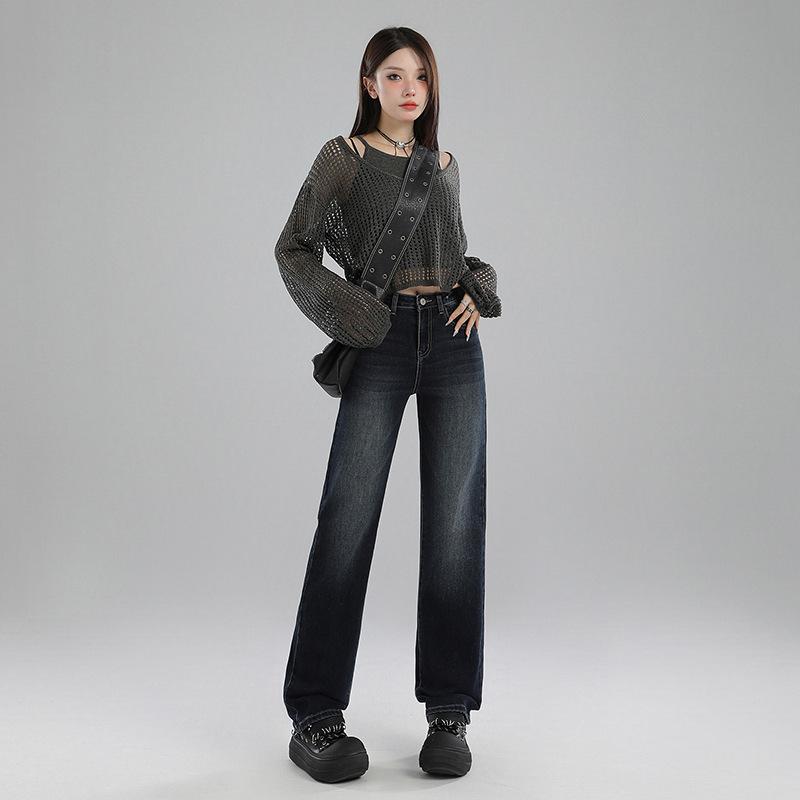 Autumn Retro High-Waist Straight Leg Mop Jeans for Women