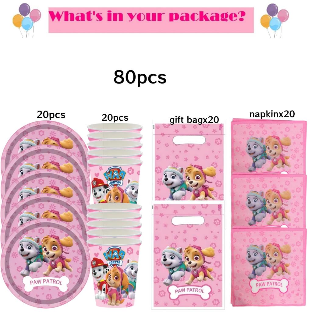 Roze Paw Patrol Verjaardagsfeest Decoratie Skye Wegwerp Servies Tafelkleed Bord Folie Ballonnen Babyborrel Meisjes Feestartikelen