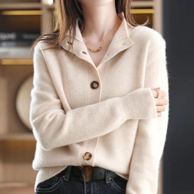 Women's Knitwear Autumn/winter Stand-up Collar Cardigan Knitted Sweater Loose Knit Jacket Thickened Outwear Knitted Top