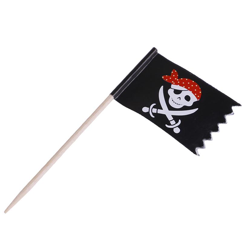 24Pcs Cake Toppers Pirate Theme Fruit Picks Insert Card Halloween Party Decor