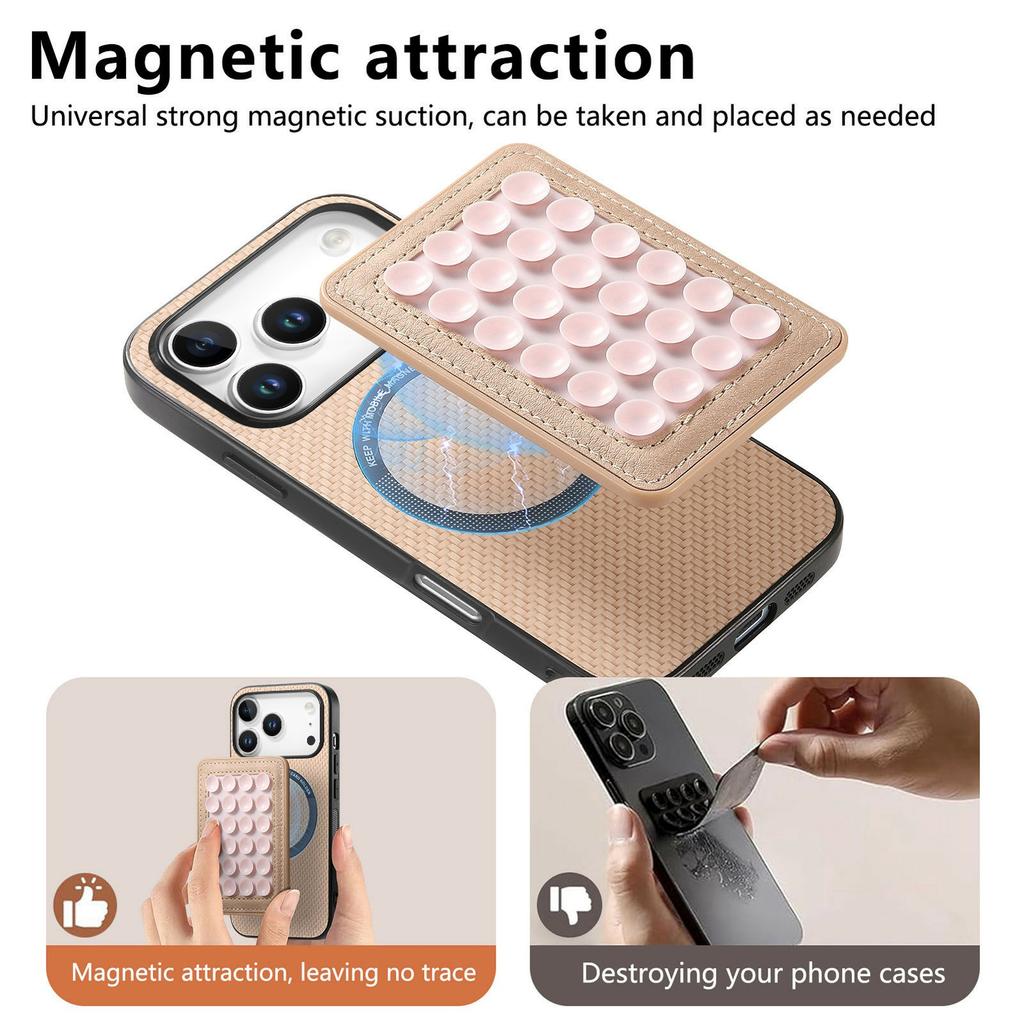 For iPhone 17 Pro Max Case Carbon Fiber Texture Leather Back Cover with Magnetic Detachable Suction Cup