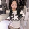 The Pink Women Ria Short Sleeve Layered Leopard Print Semi Crop Long Sleeve Tee