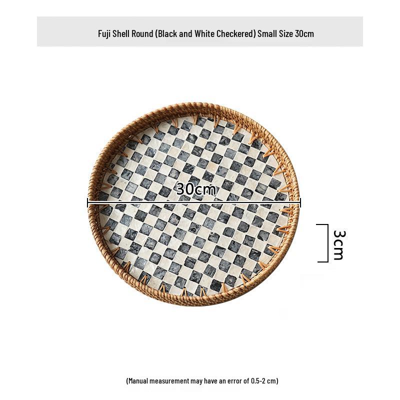 Handmade Rattan Round Light Luxury Tray for Picnic, Fruit, and Candy Storage in the Living Room or Restaurant.