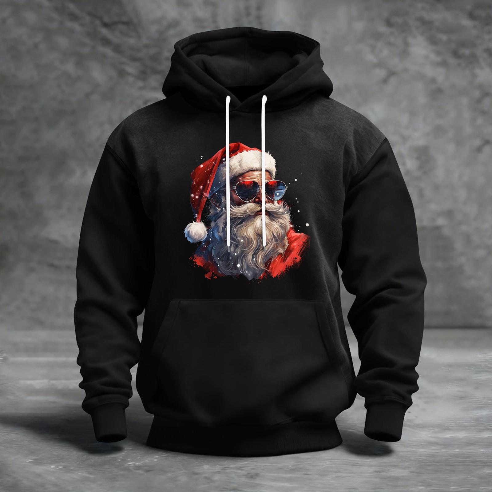 

Мужской рождественский свитшот с капюшоном, повседневный, спортивный, удобный, с цветными блоками и принтом XXXL