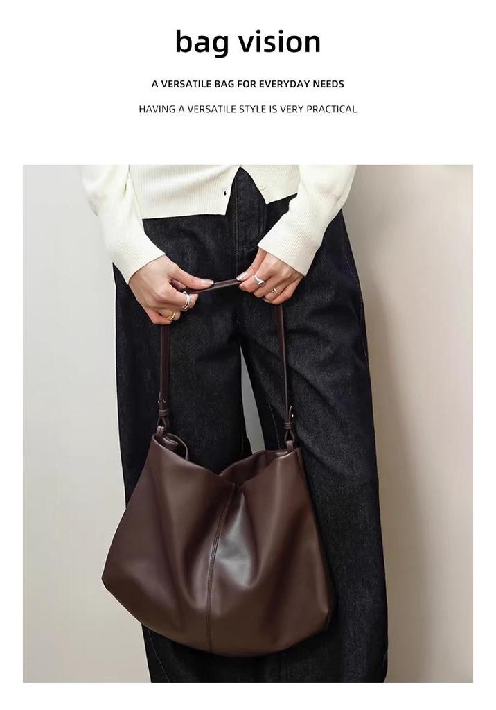Women's Genuine Cowhide Leather Tote - Large Capacity, Soft, Handheld, Underarm, or Single Shoulder Crossbody Bag for a Relaxed, Commuting Look