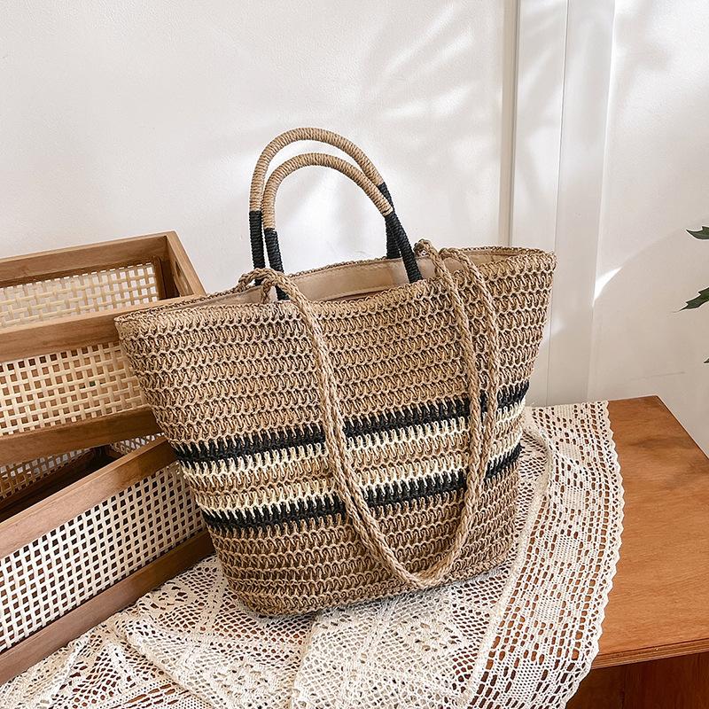 Bag Korean lazy wind large capacity hand carry straw bag 2025 spring new fashion shoulder vegetable basket bag