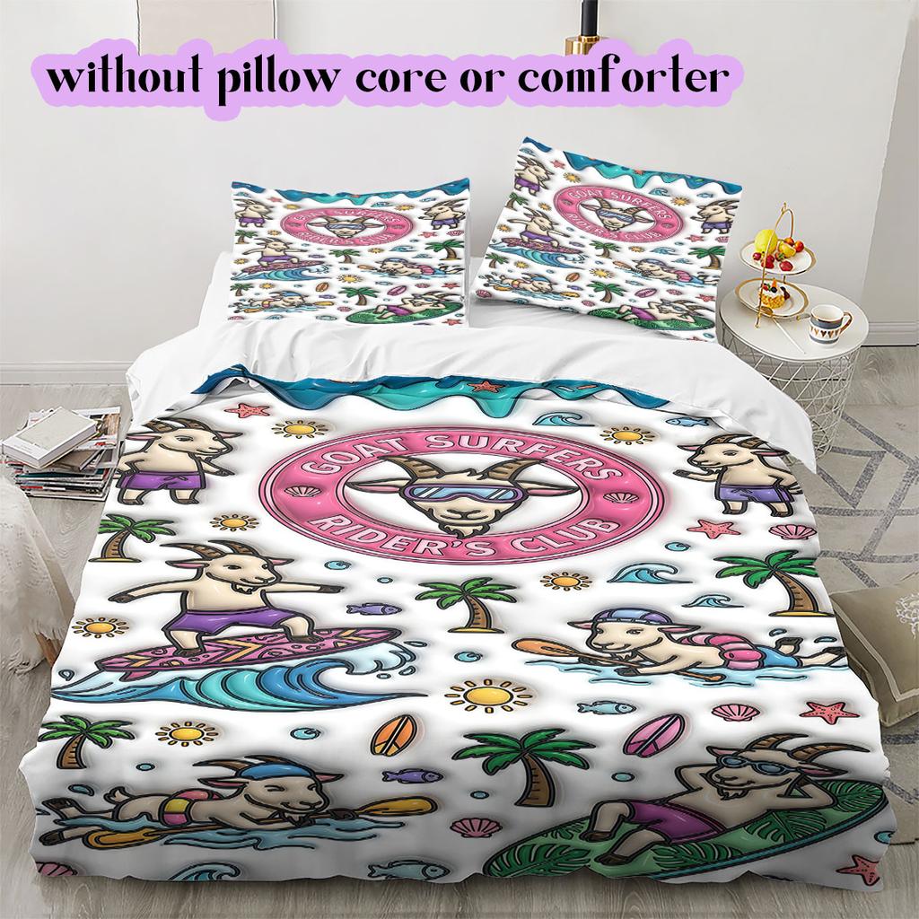 Cute animals surfing Pattern Bedding,Quilt Set Quilt Cover Pillowcase Home Birthday Gift (1*duvet cover+2*pillowcase,without core)