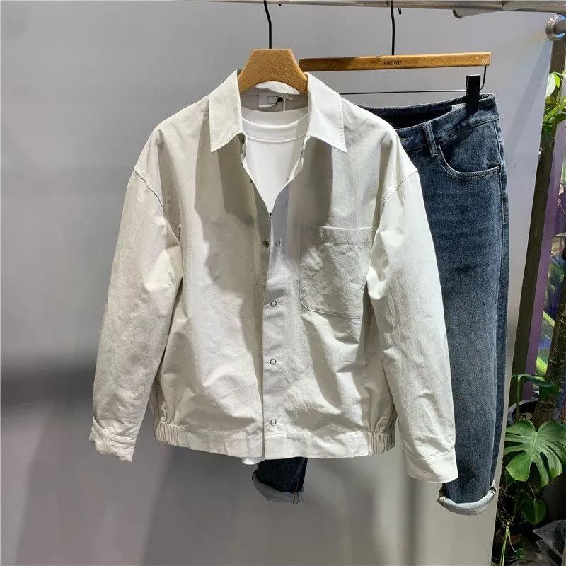 

Мужская весенняя простая повседневная красивая рабочая рубашка однотонная свободная куртка с лацканами 3XL серый