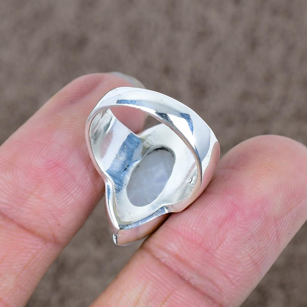 Moonstone Genstone Handmade 925 Sterling Silver Jewelry Ring Size 8 KKG-537