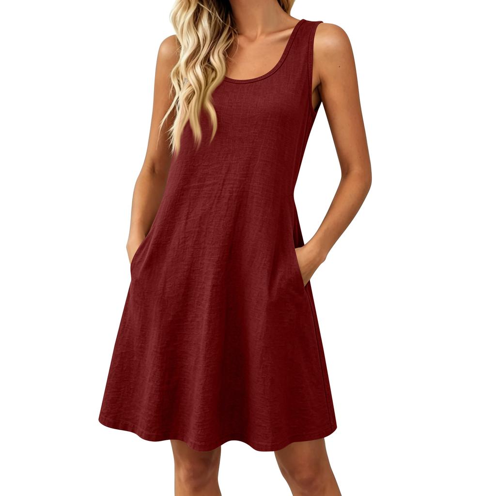 Ärmelloses A-Linien-Freizeitkleid für Damen Locker sitzend Sommer-Tankkleid Weicher, leichter, bequemer Stoff