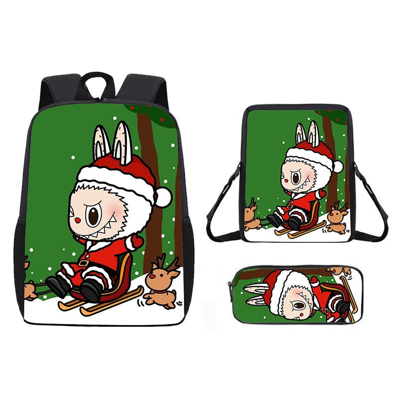 Christmas Backpack Cartoon Shoulder Bag Pencil Case Three Piece Set