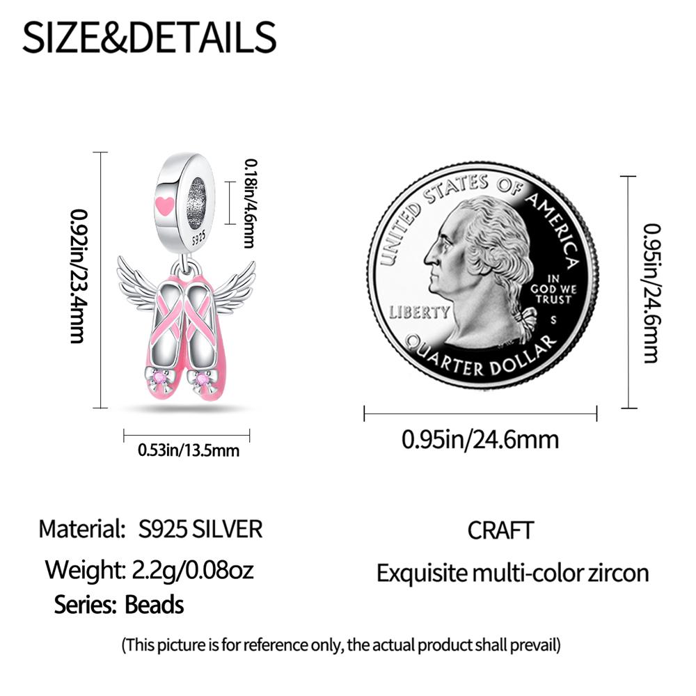 Original Charms Copper Certified Angel Ballet Shoes Beads Fit Bracelet Women Jewelry Making Diy