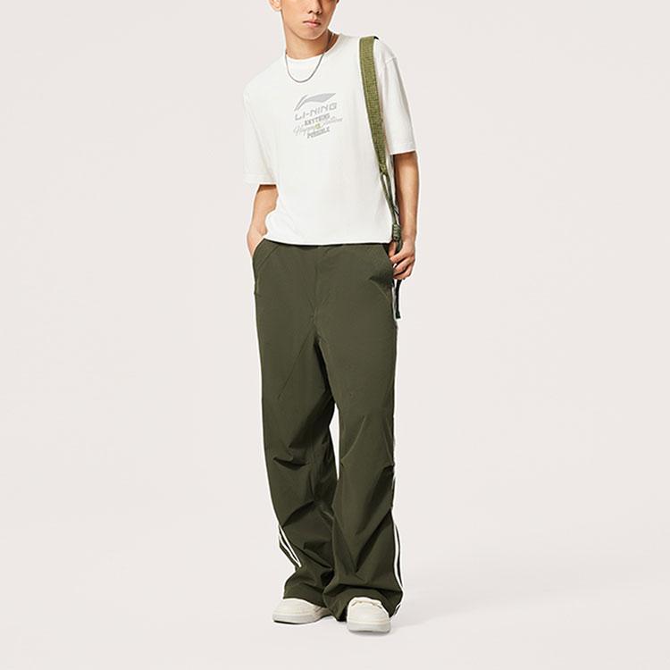 Li Ning Komfortabel T-skjorte med bokstavtrykk, rund hals og korte ermer for menn, topper, off-white AHSU547-1