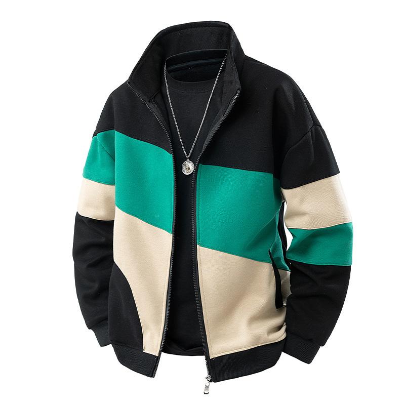 Youth Cardigan Sports Casual Color Matching Fashion Sweatshirt Stand Collar Zipper Cardigan