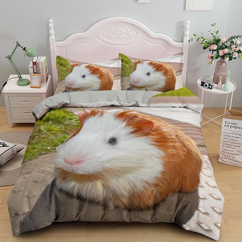 3D Guinea Pig Duvet Cover King Queen Lovely Hamster Bedding Set For Kids Boy Girl Animal Pet Mouse 2/3pcs Polyester Quilt Cover
