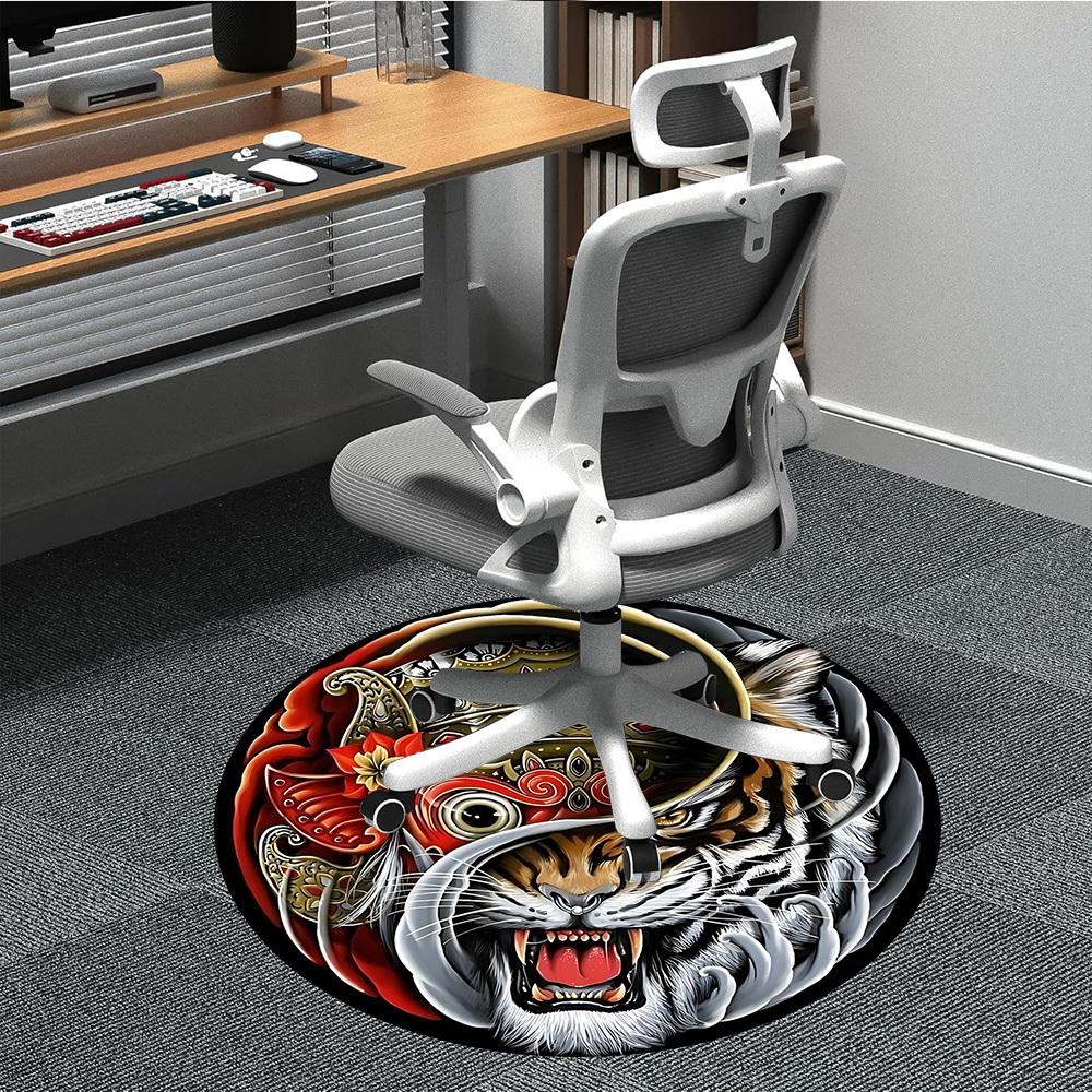

1PC Tiger Mask Office Round Rug, Non slip, Soft and Durable Office Rug for Interior Decoration, Perfect for Office 80cm